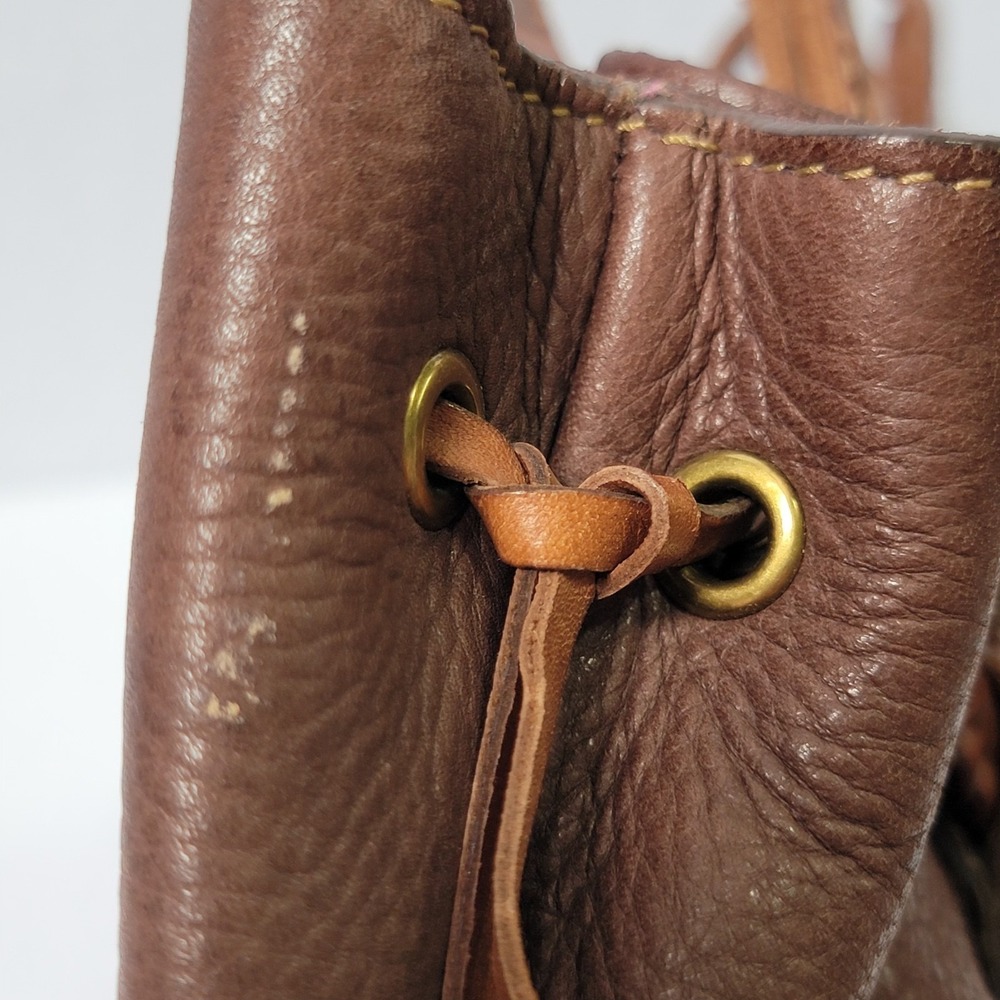 Fossil Brown Leather Floral Embossed Satchel with Tan Straps - Picture 10 of 13